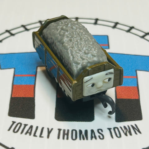 Brown/Green Troublesome Truck with Grey Gravel Eyes Open Pull Along Capsule Plarail - Used