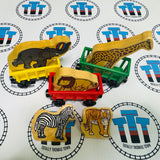 Circus Trains (Learning Curve 2001) with Elephant, Tiger, Lion, Giraffe and Zebra Good Condition Wooden - Used