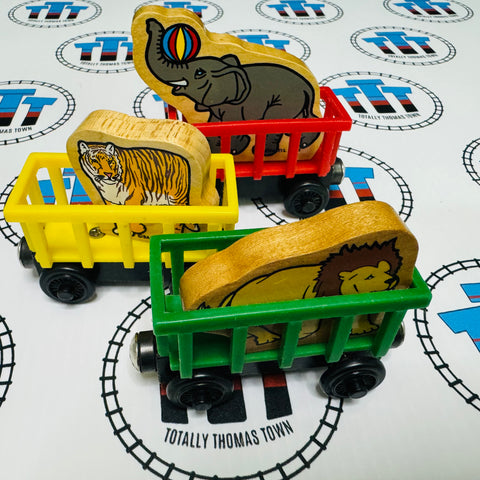 Circus Trains (Learning Curve 1998) with Elephant, Tiger and Lion Good Condition Wooden - Used