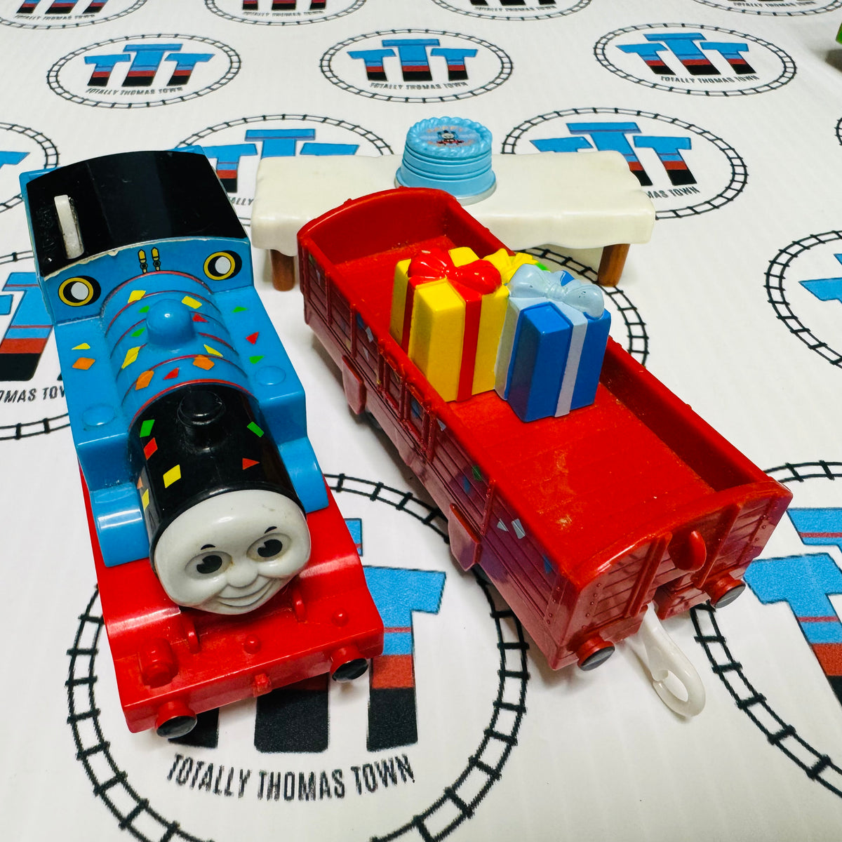 Birthday Celebration Thomas and Cargo Car with Presents and Table (200 ...