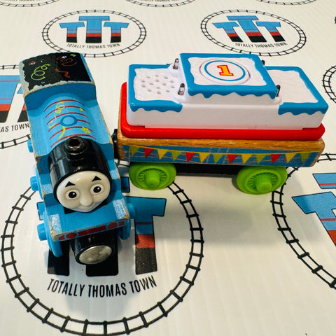 Happy Birthday Thomas with Cake Cargo Car with Sound Poor Condition (Thomas Wood Unpainted Mattel) Wooden - Used