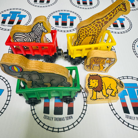 Circus Trains with Zebra, Giraffe, Tiger, Elephant and Lion (Learning Curve 2000) Wooden - Used